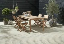 JUTLANDIA VESTERHAVET L210 Bord Teak + 4 VESTERHAVET Klappstol Teak -Utemöbler affär 151467