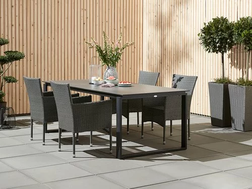 JUTLANDIA KOPERVIK L215 Bord Grå + 4 AIDT Stapelstol Grå