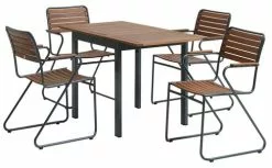 JUTLANDIA YTTRUP L75/126 Bord Hårdträ + 4 VAXHOLM Stapelstol Hårdträ -Utemöbler affär 176965