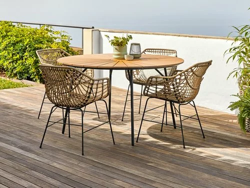 JUTLANDIA RANGSTRUP Ø130 Bord Natur/svart + 4 ILDERHUSE Stol Natur 3 JUTLANDIA RANGSTRUP Ø130 Bord Natur/svart + 4 ILDERHUSE Stol Natur