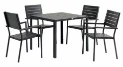 JUTLANDIA MADERUP L90 Bord Svart + 4 PADHOLM Stapelstol Svart 5 JUTLANDIA MADERUP L90 Bord Svart + 4 PADHOLM Stapelstol Svart -Utemöbler affär 199016