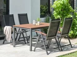 JUTLANDIA YTTRUP L150 Bord Hårdträ + 4 LIMHAMN Positionsstol Grå