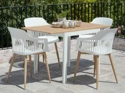 JUTLANDIA RAMTEN L75 Bord Hårdträ + 4 RAVNEBAKKE Stol Vit