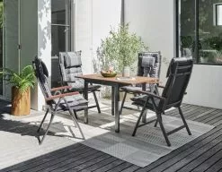 JUTLANDIA YTTRUP L75/126 Bord Hårdträ + 4 LIMHAMN Positionsstol Grå -Utemöbler affär 202617